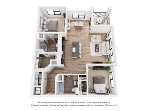 Floor plan for 2 beds, 2 baths, 1260 sqft